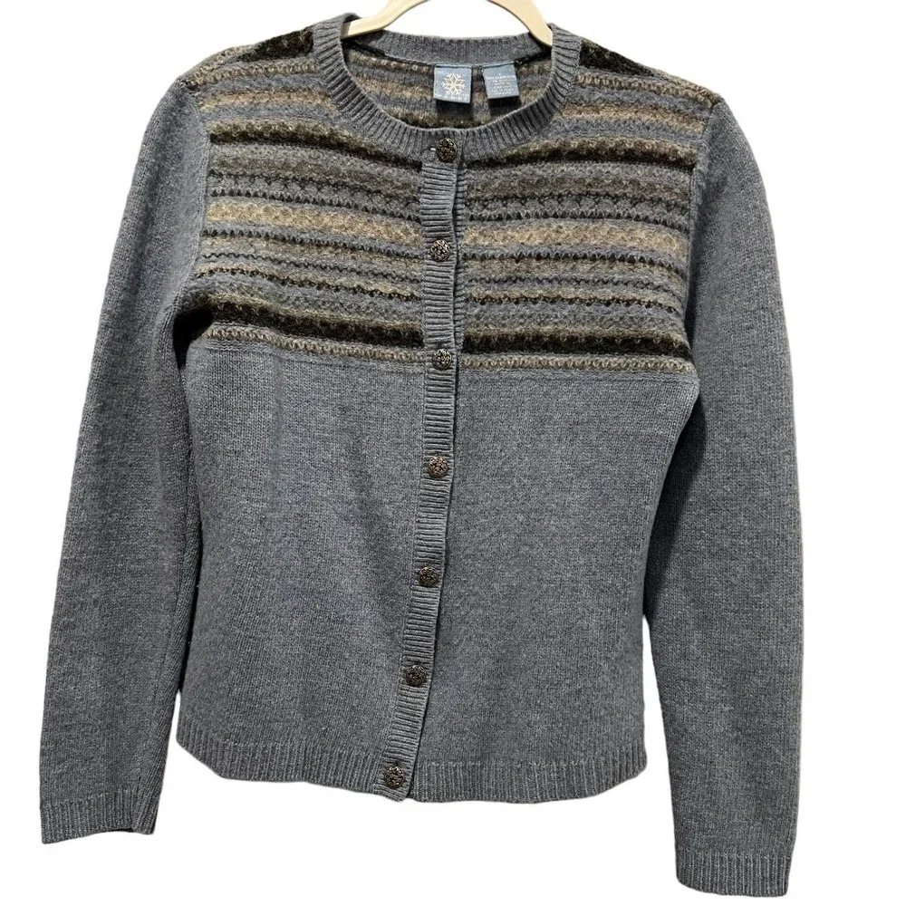 Frost Women's Vintage Wool Button Front Cardigan, Silver Buttons, Blue Gray, S - Picture 1 of 6